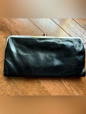 HOBO Lauren Double Frame Clutch / Wallet Black Leather Kiss-Lock Clutch